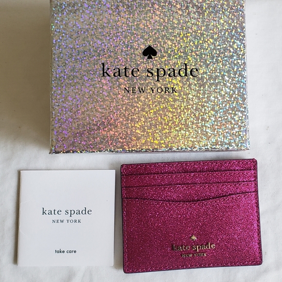 kate spade Accessories - New Pink glittery Kate Spade card case